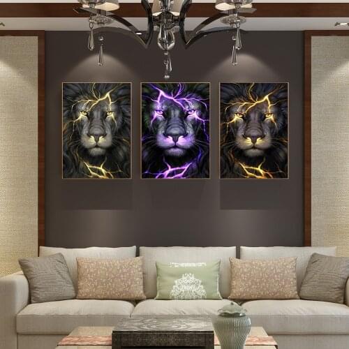 Canvas Painting Animal Wall Art Abstract Flash Lion Posters and Prints Wall Canvas Pictures Posters for Living Room Home Decor
