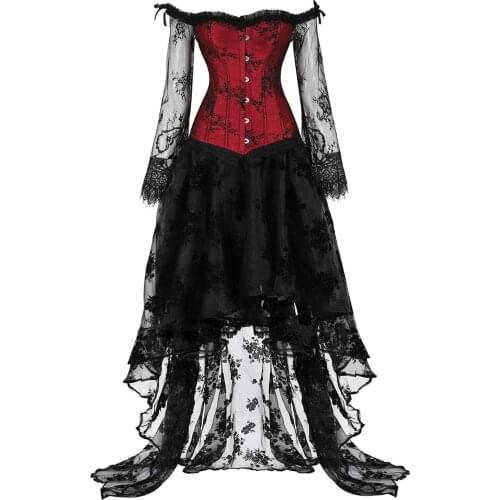 2021 Steampunk Corset Sexy Gothic Bustier Irregular Palace Style Top Lace Strapless Dress Slimming Burlesque Clothes