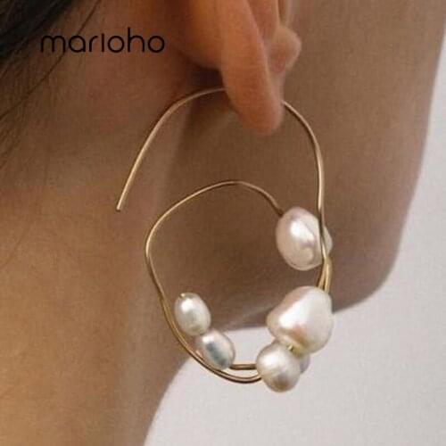 Marioho New Pearl Hoop Earrings Fashion Simple Metal Geometric Circle Hoop Earrings Temperament For Women Birthday Party Gift