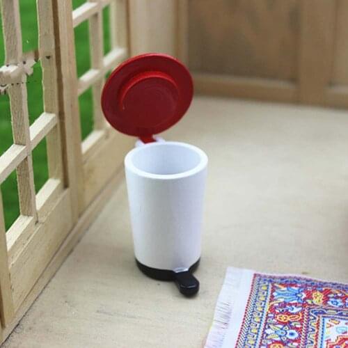 1/12 Dollhouse Miniature Accessories Mini Wooden Trash Can Model Simulation Furniture Toy for Doll House Decoration