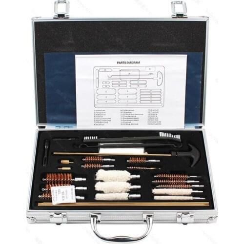 WholeSale 12sets/lot Deluxe Multi Gun Cleaning Set Kit Huntgun Air Rifle Pistol Brushes W Aluminum Boxes 7.62/12g/20g/9mm 6 pods