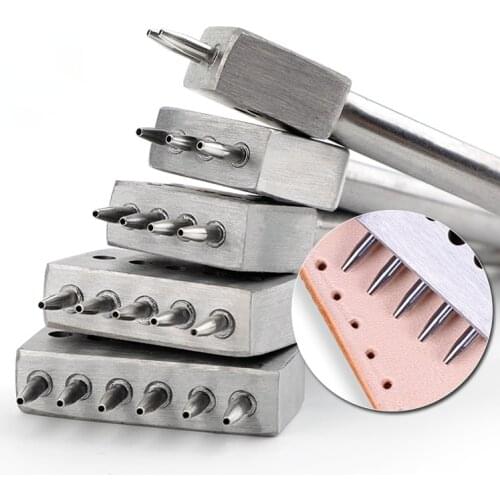 Round Hole Punching Tool Set Row DIY Leather Sewing Puncher 4/5/6/8mm Spacing Leathercraft Belt Hole Stitching 2/4/6 Teeth