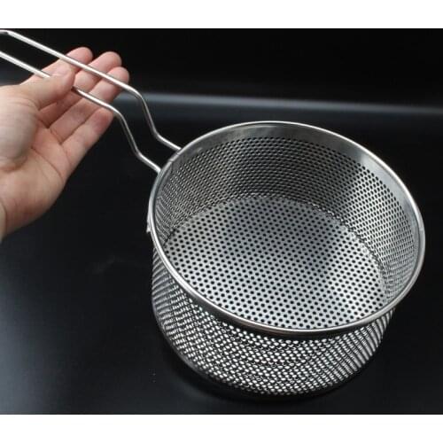 New 304 Stainless Steel Hot Frying Fried Basket Frying Pan Filter Food Colander Oil Leak Cocoa Sieve Mesh Noodle Dumplings Str