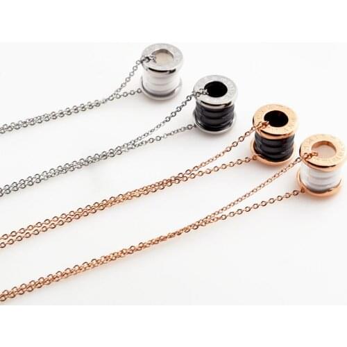 Roman Numeral Silver color Black And White Ceramic NecklaceTitanium steel Rose Gold color girls collarbone chain necklace