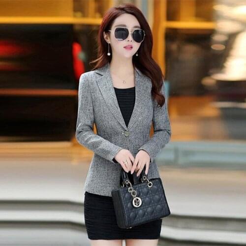 Women Single Button Fashion Office Wear Basic Blazer Coat Vintage Long Sleeve Business Formal Female Outerwear Chic Office Tops