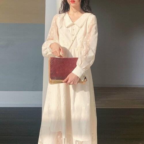Luck A French Vintage Dress Women French Style Retro Chiffon Fairy Dress Casual Long Sleeve Summer Autumn Clothes Women