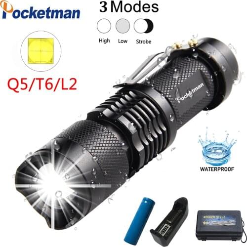 Pocketman Portable Pocket Flashlights Mini Torch Pen Light Zoomable Flashlight Q5 T6 L2 LED Flashlight Waterproof Torch