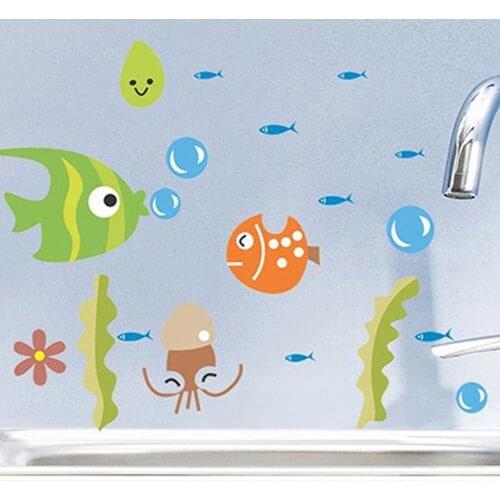 Practical Bathroom Cartoon Fish Wallpaper Baby Kids Room Decal Art Wall Sticker Background Home Room Decoration Accessories