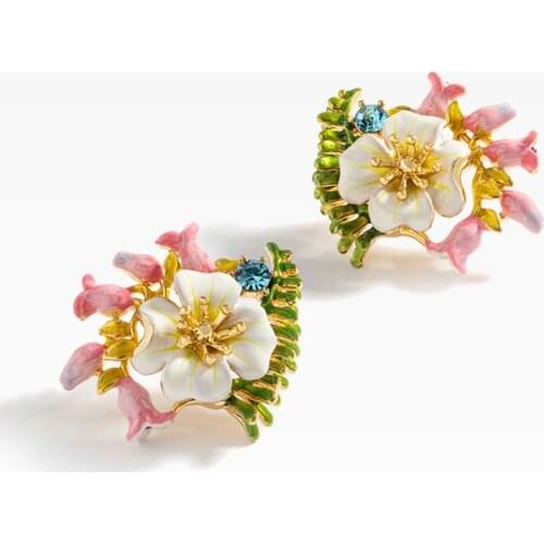 Romantic Sweet Bell Orchid Jewelry Enamel Glaze Copper Good Quality Feamle Party Accessories Flowers Earrings Good Gift