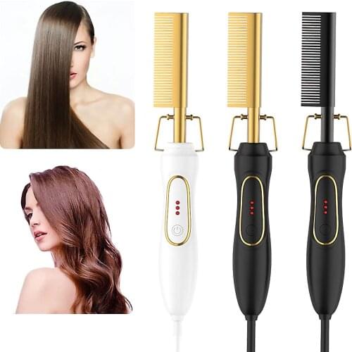 2021 Hair Straightener Brush Electric Heating Wet Dry Use Hair Curler Brush Electric Portable Styling Hairbrush Hair Curler Comb