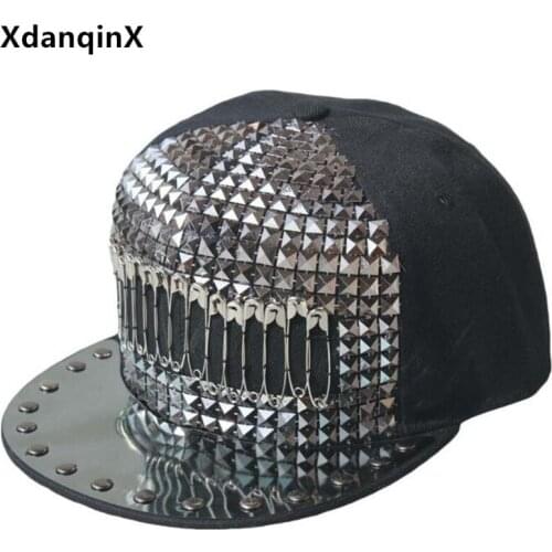 XdanqinX Novelty Hip Hop Caps For Men Women Personality Bright Block Headdress Decoration Flat Brim Hat Adjustable Couple Hats