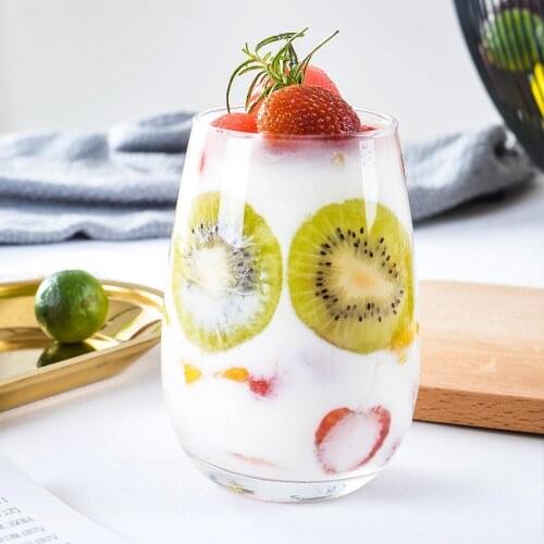 Japanese Super Popular INS Smoothie Cup Elliptical Transparent Glass Yogurt Muse Cup Big Belly Cup