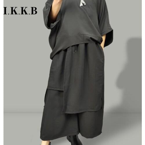 Skirt mens fake two-piece skirt thin section personality hip-hop Japanese Korean loose fake two-piece mens wide leg cropped pa