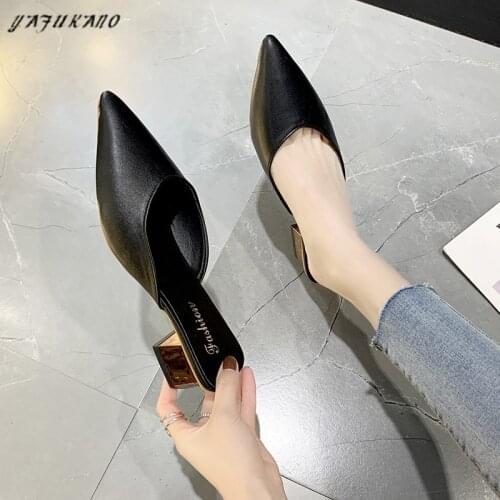 Summer Women Slipper 2021 Women Pointed Toe Slipper Fashion Square Heels Outsides Ladies Slides Beach Mules Shoes