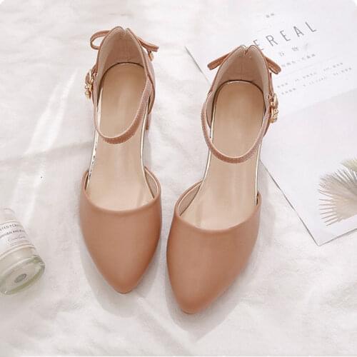 2021Pumps Women Bow Mid Heels Two-Piece Shoes Buckle Pointed Toe Footwear Ladies Summer Elegant Shoes Female Beige apricot