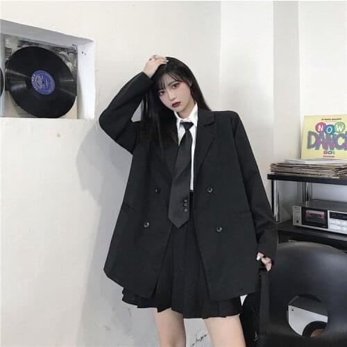 Korean Black Suit Blazers Outerwear Long Sleeve Women Double Breasted Thin Suit Coat 2021 New Casual Office Spring Clothes Women