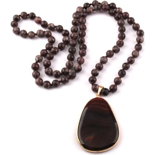 Fashion Bohemian Jewelry Natural Stone Blue Dot Knotted Stone Drop Pendant Women Necklace