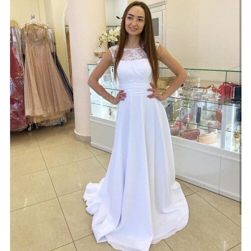 White Ivory Chiffon Wedding Dresses 2021 Sleeveless Lace Appliques Wedding Gowns Vestido de Noiva Longo Custom Made Sweep Train