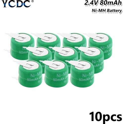 1/2/4/6/8/10pcs 2.4V 80H 80mAh Ni-MH Nimh Button Battery Pack Coin Cell Replacement Batteries Rechargeable 80H Coin Batteries