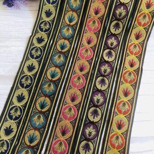 9yards/lot wide 4.4cm Woven Jacquard cotton Ribbon green background black Satin peacock king ls-1257