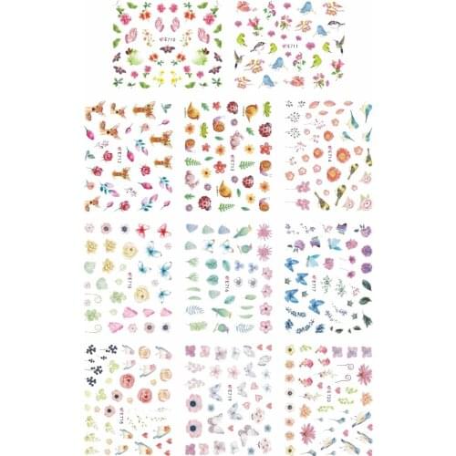 11 PCS / LOT SIMULATION SELF-ADHESIVE 3D NAIL TATTOOS STICKER SLIDER FLOWER BIRD BUTTERFLY DEER DAISY SNAIL BUG E710-720