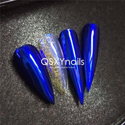 20g/50g Sapphire Blue Mirror Chrome Aurora Powder Neon Mermaid Unicorn Pigment Glitter Chrome Smooth Rubbing for Nail Gel Polish