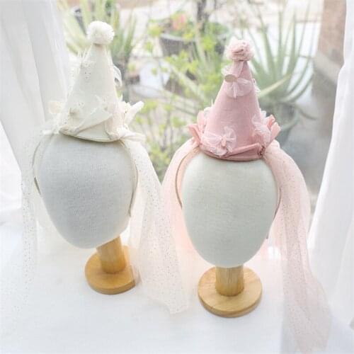 5pcs/Lot Girls Wedding Hairband Cone Hat Tiara Bow Princess Flower Wreath Jewelry Sequins Mesh Veil Birthday Head Hoop