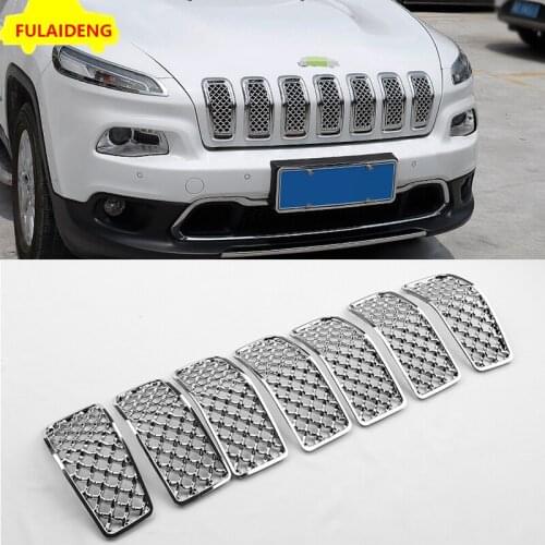 7pcs For Jeep Cherokee 2014-2018 ABS Chrome Front Center Grille Vent Bumper Cover Trim Car Styling Accessories
