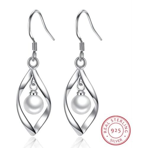 925 Sterling Silver Geometric Twist Pearl Drop Earrings For Women Gif Boucle d'oreille oorbellen S-E310