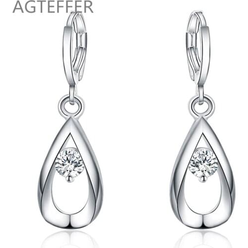 AGTEFFER 925 Sterling Silver Water Drops/Raindrop Zircon Earring For Women Lady Wedding Engagement Party Fashion Jewelry