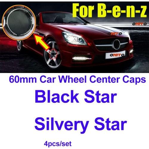Car Styling Black/Silvery Star 60MM 2.36INCH Car Logo Wheel Rim Center Caps Wheel Hup Badge Covers for W211 W203 W204 W124 W201