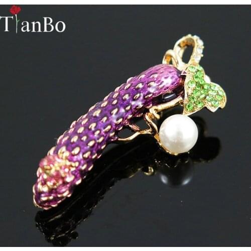 TianBo Purple Enamel Loofah Cucumber Brooches Harajuku Style Shirt Collar Clip Gold Color Pins Women Corsage Brooch Pin Joyeria