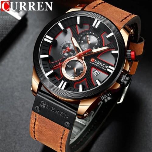 CURREN Man WristWatch Chronograph Calendar Sport Men Watch Military Army Top Brand Luxury Gold Genuine Leather Male Clock 8346
