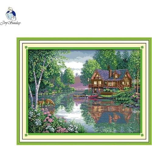 Leisure cottage Landscape cross stitch kit Aida 14CT 11CT count printed fabric DIY embroidery kit Hand stitched cross stitch set