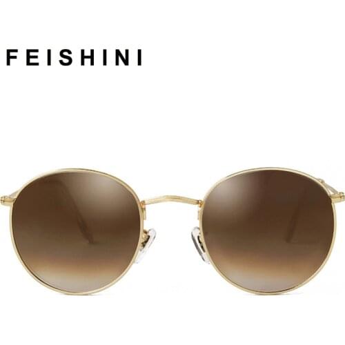 FEISHINI 2021 Brand Design Steampunk UV400 Protection Luxury Metal Round Glass Sunglasses Women Retro Delicate Small Men Star