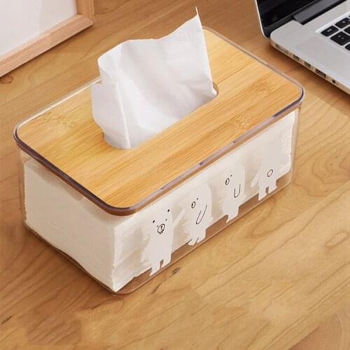 Transparent Tissue Box With Wooden Lid Living Room Drawing Paper Box Paper Towel Storage Container Rectangle Paper Towel Holder