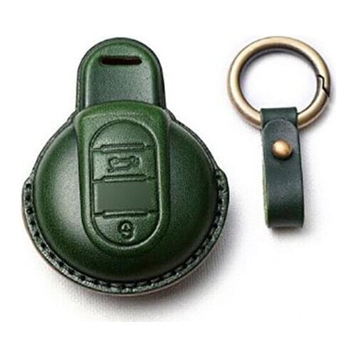 Car Leather Remote Key Case Fob Cover Keychain Green For MINI Cooper Clubman Hardtop Hatchback Countryman F54 F55 F56 F57 F60
