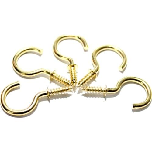 20pcs Heavy duty Eyebolt hooks 1/2 Inches Brass Plated Cup Mug Screw Hooks Question mark hook Hanging Hat Coat Peg Hanger