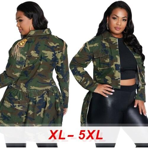 Camouflage Printing Jacket,Plus Size Women Clothing,2020 Autumn Design Casual,Camouflage Washed Cotton Womens Clothing Coat