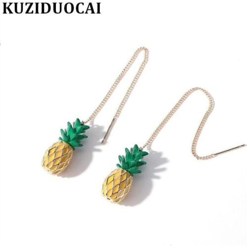 Kuziduocai New Fashion Jewelry Lifelike Vivid Pineapple Tassel Elegant Cute Stud Earrings For Women Girl Gifts Pendientes E-81