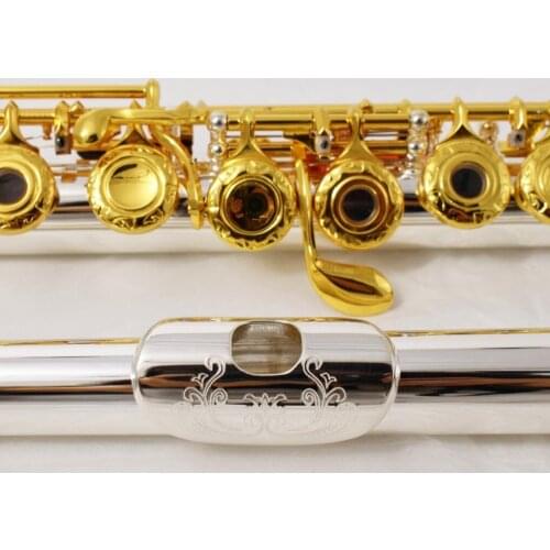 RODWARE RFL-310 17 Key Open Hole Carved Flute Silver Plated Body Gold Key B Foot
