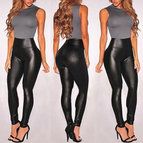 Black Leather leggings Women Shiny Sexy Leggings for Women Vadim Summer High Waist Black Stretchy Faux Pant Mujer Leggings Ropa