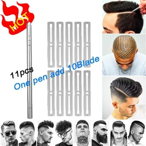 HOT 1 Pen with 10 Blades Hair Carving Pen Magic Oil Head Notch Man Hair Refined Steel Pen Barber Eyebrow Shaving Shave Cool hair