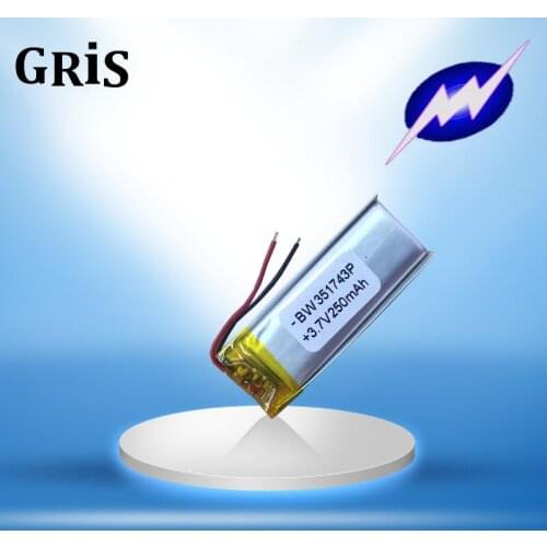 3.7V 351743 200MAH lithium polymer battery MP3 mini speaker Bluetooth steelmate recorder Rechargeable Li-ion Cell