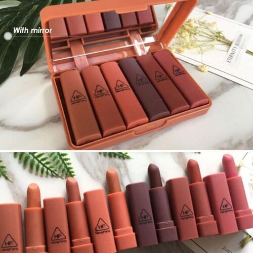 6 Color/Set Matte Lipstick Set Lip Makeup Long-lasting Matte Pumpkin Colors With Mirror Lip Glaze Waterproof No Fading Lipstick