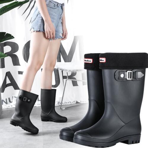 Removable Dual-use Punk Style Flats Non-slip Rain Boots Women Waterproof Winter Warm Snow Shoes Waterproof Galoshes Rain Boots