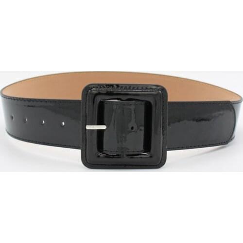 Fashion Big Square Buckle Belts Casual Dress Waistbands Bright Patent Leather for Women Pin Buckles Wide Belt Ladies Waist Black