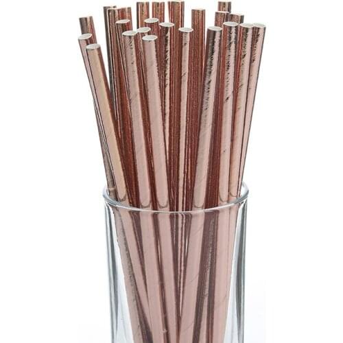 25Pcs Disposable Tableware Foil Rose Gold Paper Drinking Straw For Wedding Party Birthday Decoration Party Supplies Paper Straws