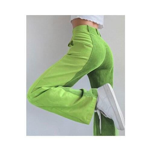 Solid Color Corduroy Pants Female High Waist Fashion Pants Womens Harajuku Straight Leg Pant Loose Color Matching Casual Pants