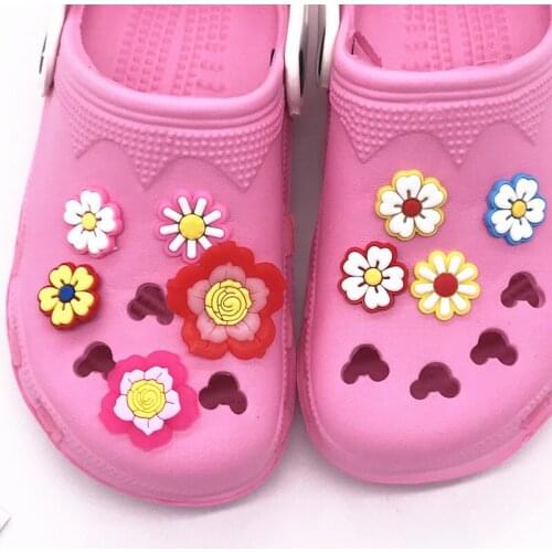 Wholesale 50PCS Sun Flowers Cute Shoe Charms PVC Shoes Accessories Diy Backpack Wristbands Shoe Buckle for Girls X-mas Gift